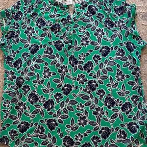 Liz Claiborne Green and Black Floral Blouse